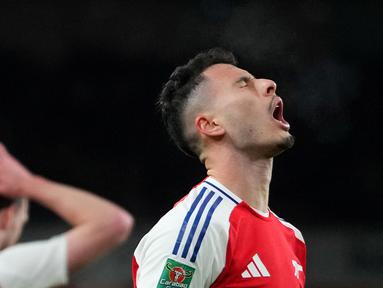 Arsenal harus menelan pil pahit ketika bertemu Newcastle pada leg pertama semifinal Carabao Cup 2024/2025 di Emirates Stadium hari Rabu (08/01/2025) dini hari WIB. (AP Photo/Kirsty Wigglesworth)