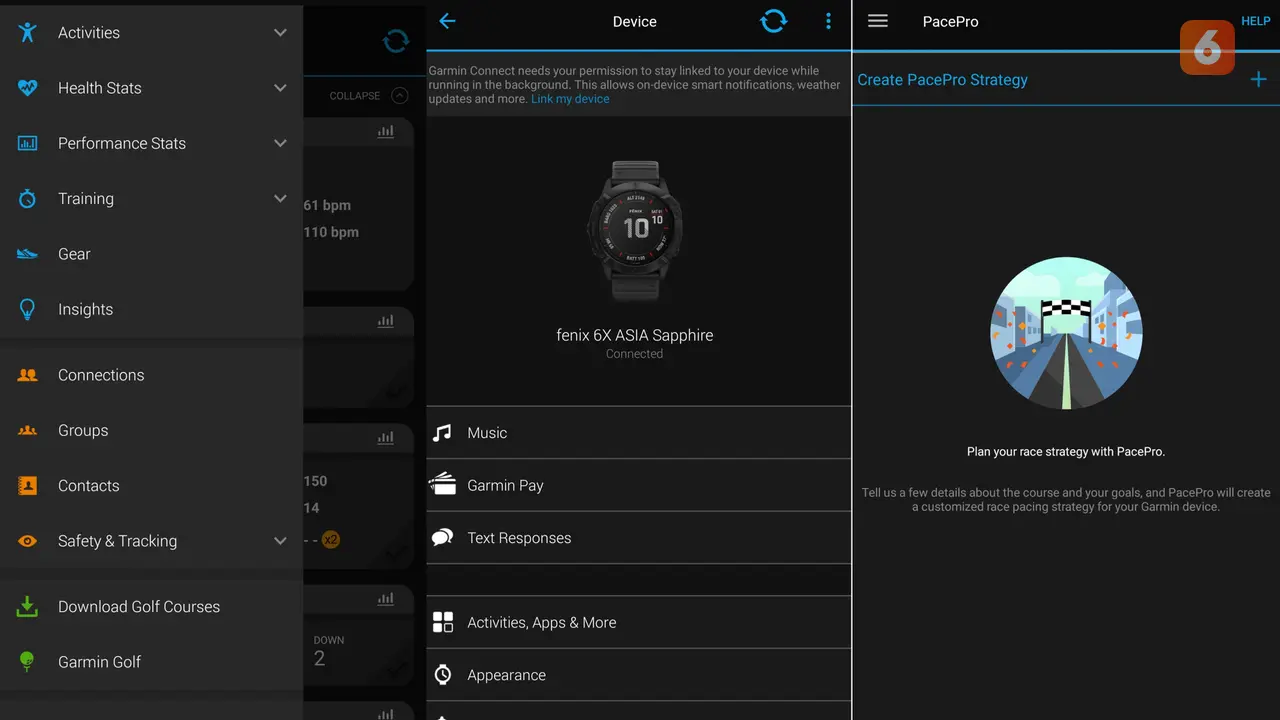 Aplikasi Garmin Connect di Garmin fenix 6x Sapphire