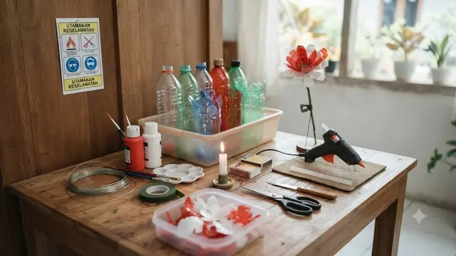 Bunga Merah Putih dari Botol Plastik Bekas