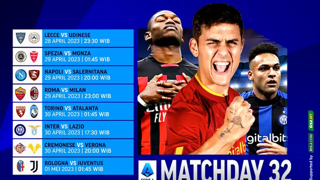 Daftar Pertandingan Liga Italia 2022/2023 Matchday 32 di Vidio, 28-1 Mei 2023