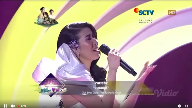 Christie dalam acara Badai Pasti Berlalu & Keajaiban Cinta Special Launching di SCTV pada Senin (24/5/2021).