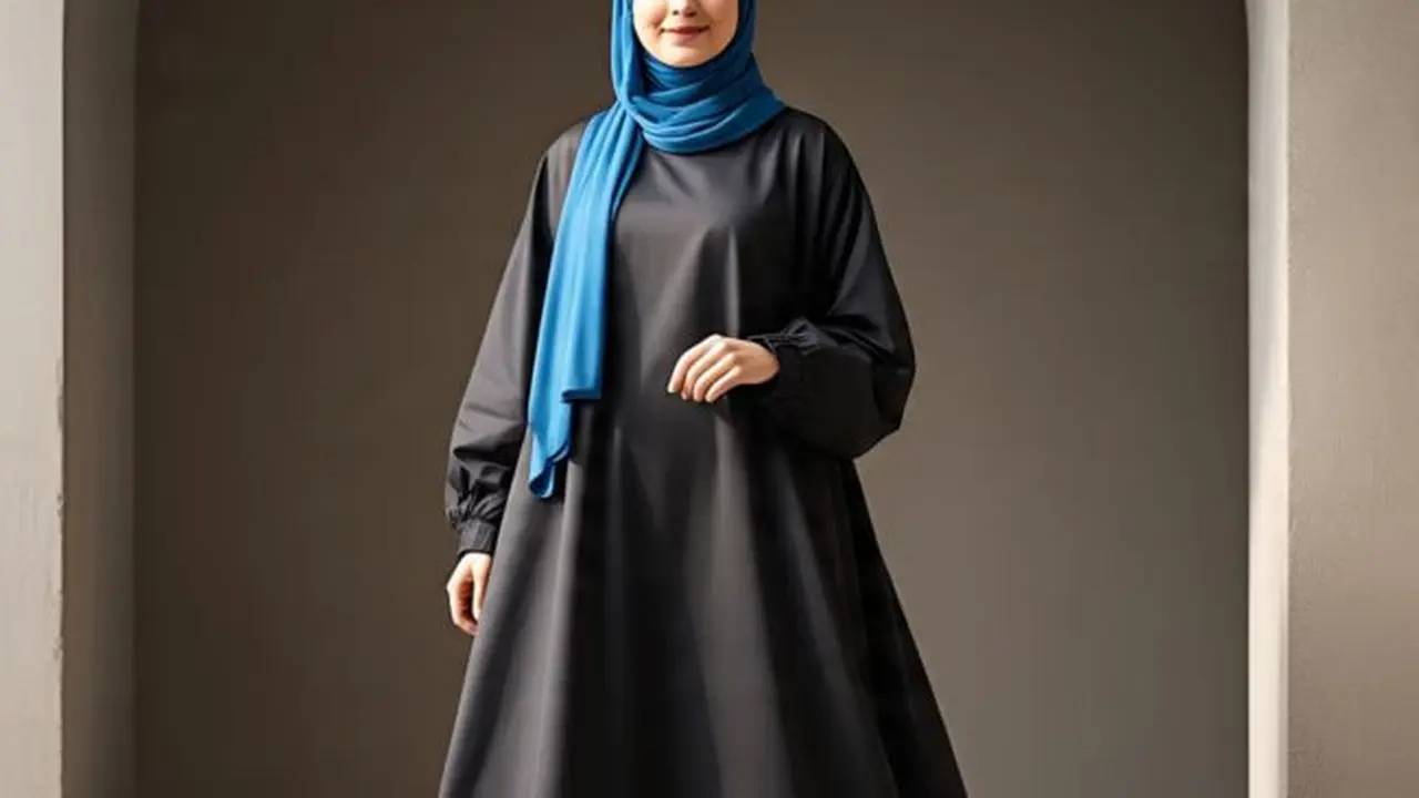 Ilustrasi Model Gamis Hitam Syar’i Kekinian (Sumber Gambar: Meta AI)