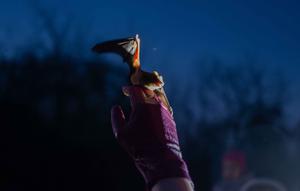 Seorang wanita membantu kelelawar yang diselamatkan untuk kembali terbang saat upacara pengembalian kelelawar ke alam liar di Kyiv, Ukraina, Sabtu 4 April 2026. Ukrainian Bat Rehabilitation Center menggelar upacara pengembalian kelelawar ke alam liar. (AP Photo/Dan Bashakov)