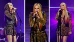 Foto kombinasi Avril Lavigne saat tampil di atas panggung Academy of Country Music Honours ke-15 di Ryman Auditorium di Nashville, Tennessee pada 24 Agustus 2022. (AFP Photo)