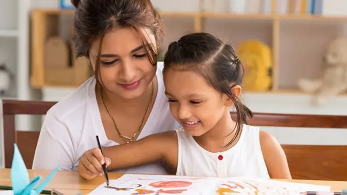 Ilustrasi anak dan ibu.