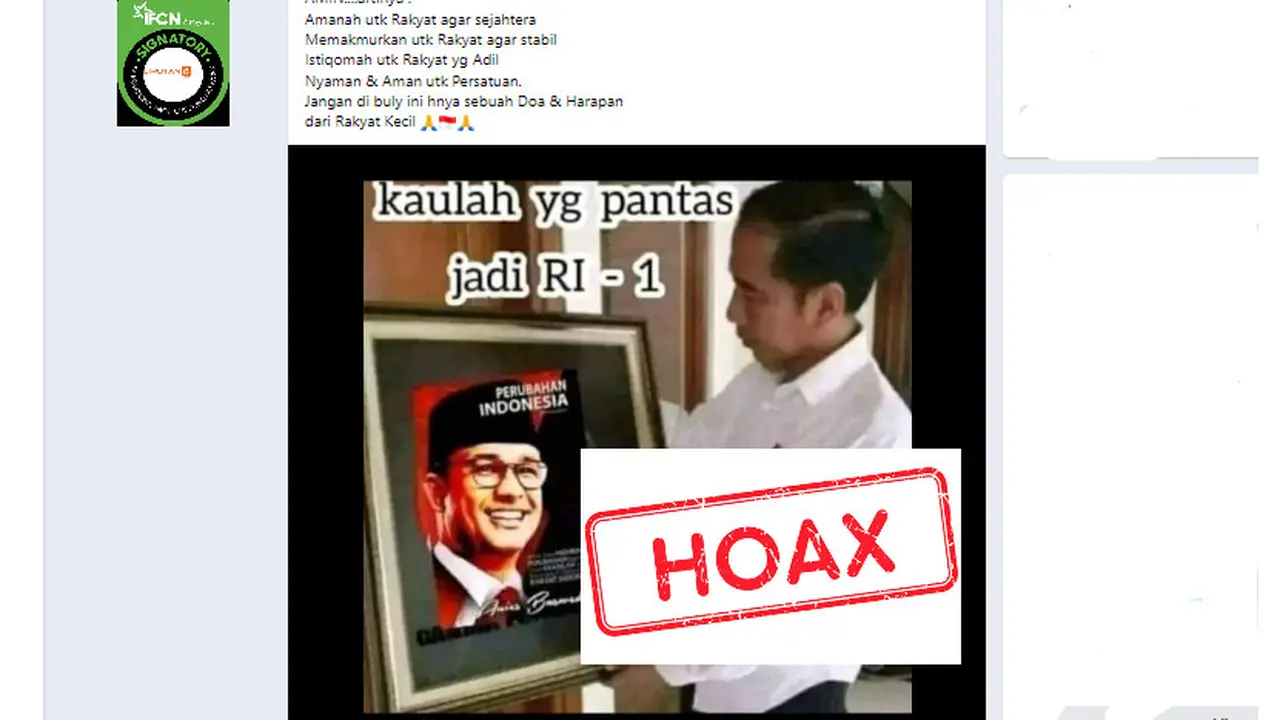 Tangkapan layar klaim foto Jokowi pandangi gambar Anies Baswedan yang pantas jadi RI 1