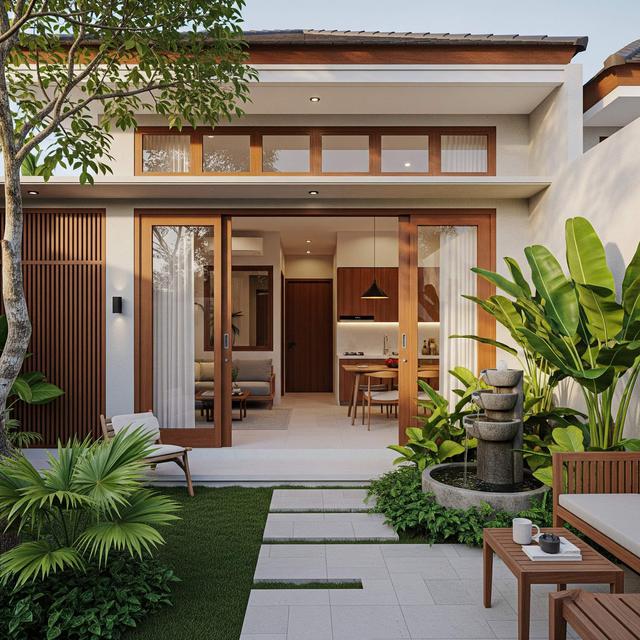 Desain Rumah Kecil Tropis dengan Taman Belakang