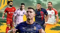 Ilustrasi - Cristiano Ronaldo Dikellingi Harry Kane, Kylian Mbappe, Mohamed Salah, dan Lionel Messi (Bola.com/Salsa Dwi Novita)