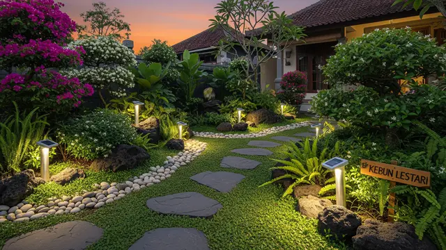 Model Taman Depan Rumah dengan Lampu Sorot Estetik dan Anti Ular/ Ilustrasi AI