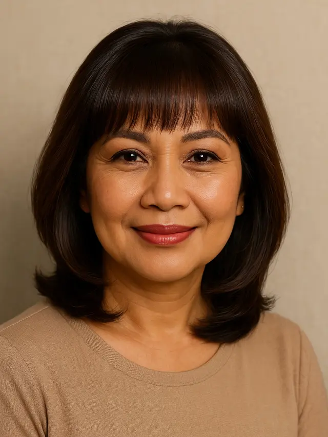 Model Rambut Poni Penuh untuk Ibu-Ibu Usia 50 Tahun (Foto: ChatGPT)