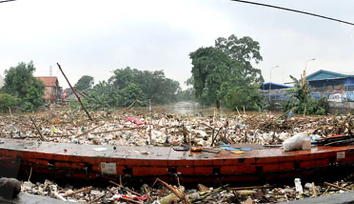 Tumpukan sampah di sepanjang jembatan lama Kalibata. (Liputan6.com/Abdul Azis Prastowo)