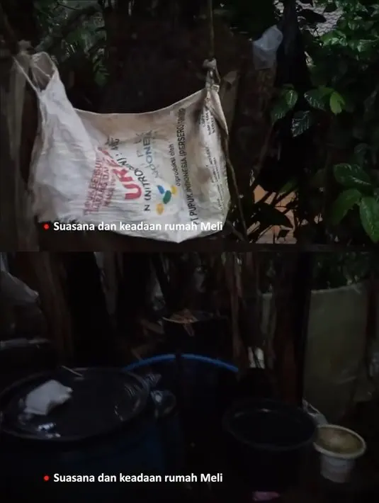 Sedangkan kamar mandi ada di luar rumah dengan model ala kadarnya. Selain anyaman bambu, juga ada karung bekas sebagai penutup. Di dalam terdapat beberapa ember untuk menampung air. [Youtube/Melly Lee]