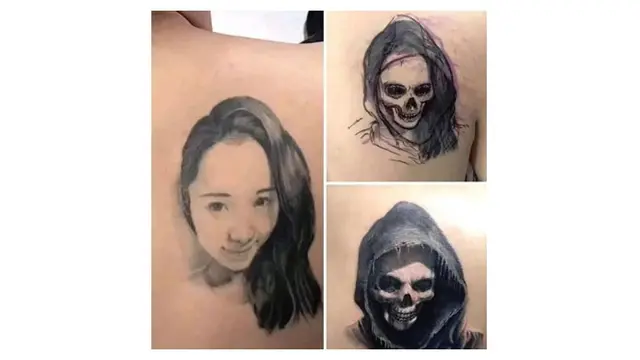 Efek Putus Cinta, 6 Tato Wajah Pacar Cewek Ini Diubah Jadi Seram