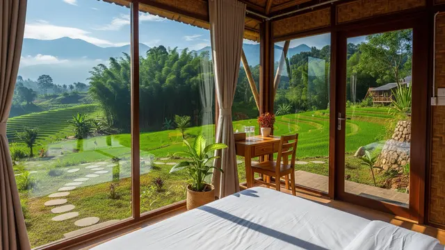 Rumah Bambu dengan Kamar Menghadap Alam