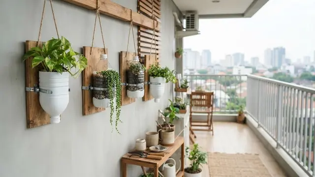 Pot Gantung Minimalis dengan Sentuhan Kayu (AI Generated)