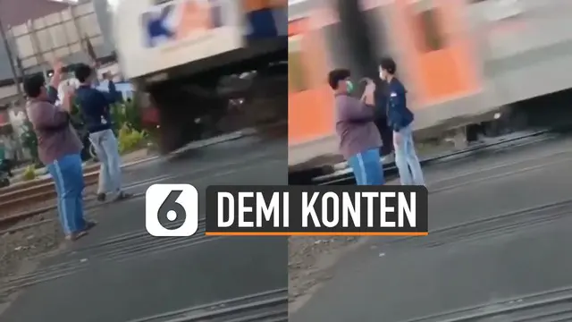 Beredar video tiga orang pemuda terobos palang kereta api demi sebuah konten.