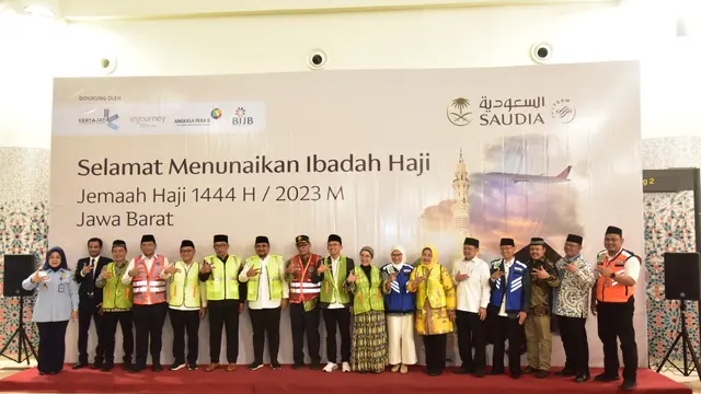 Bandara Internasional Jawa Barat Kertajati di Mahakengka resmi memberangkatkan calon jemaah haji pada 28 Mei 2023 malam menggunakan pesawat Saudi Arabian Airline jenis Airbus A 330-300. (Dok Kemenhub)