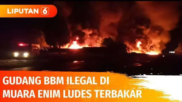 Gudang yang diduga menjadi tempat penimbunan BBM ilegal di Desa Sigam, Muara Enim, Sumatera Selatan ludes terbakar. Polisi masih menyelidiki penyebab kebakaran termasuk mencari tahu siapa pemilik gudang.