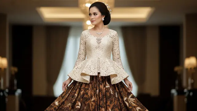 Model Atasan Brokat dengan Rok Batik Payung