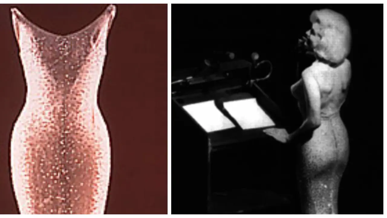 Marilyn Monroe mengenakan gaun ketat saat menyanyikan lagu Happy Birthday Mr. President untuk John F Kennedy.