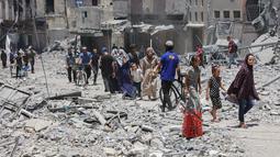 Kelompok Perlindungan Global (Global Protection Cluster) yang dipimpin oleh Perserikatan Bangsa Bangsa (PBB), merilis sebuah analisis, pada Selasa 15 Juli 2025 waktu setempat, yang didalamnya menyebut bahwa tidak ada ruang aman di Gaza. (Omar AL-QATTAA/AFP)