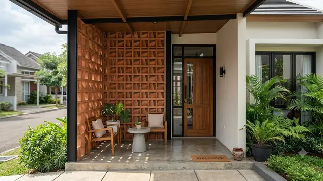10 Model Teras Rumah dengan Roster Vertikal untuk Privasi Maksimal, Estetis dan Fungsional