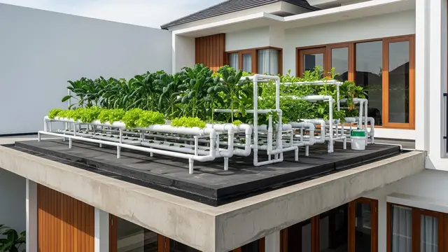 rumah minimalis 2 lantai dengan rooftop garden hidroponik anti bocor