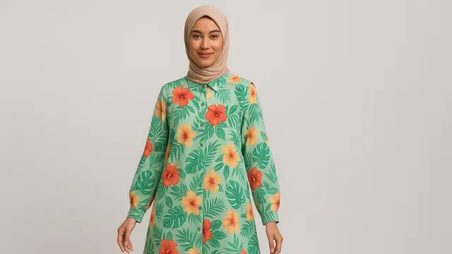 7 Model Tunik Motif Bunga Kancing Depan Terbaru