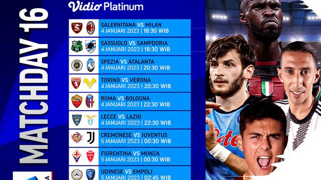 Jadwal dan Live Streaming Liga Italia 2022/2023 Matchday 16 di Vidio, 4 & 5 Januari 2023
