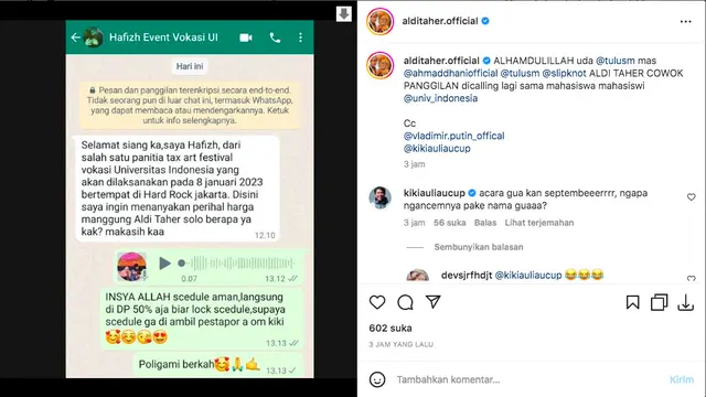 Aldi Taher Bocorkan Jadi Line Up Pestapora 2023, Warganet: Nggak Jadi Surprise. (instagram.com/alditaher.official)