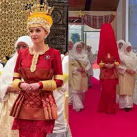 Anisha Rosnah Berbaju Merah saat Prosesi Majlis Istiadat Berbedak. [Instagram]