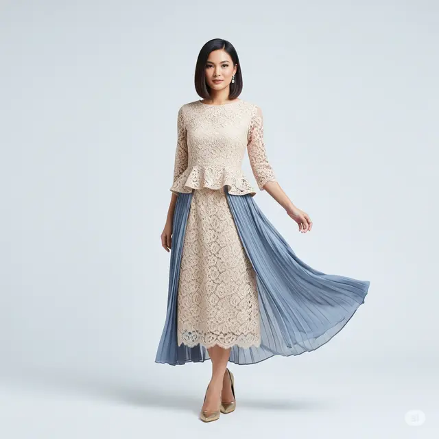 Model Baju Brokat Midi Dress Kombinasi Chiffon Terbaru.