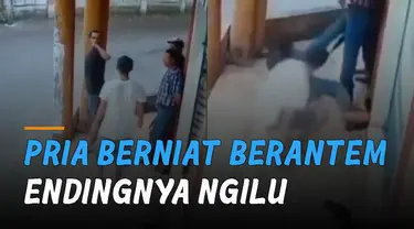 Ada-ada saja aksi dua orang pria ini ketika hendak berantem justru terkena apes.