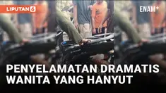 Nekat Terobos Banjir, Pengendara Wanita Terbawa Arus Sungai