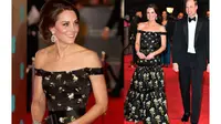 Berikut penampilan Kate Middleton dalam balutan gaun hitam of the shoulder dari Alexander McQueen pada BAFTA 2017.