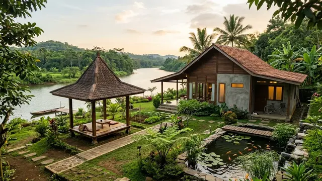 Inspirasi Rumah dengan Kebun Menghadap Sungai