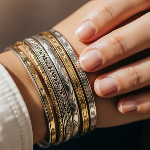 Model Gelang Stacking Mix Metal Emas dan Perak