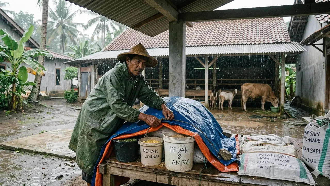Cara Menjaga Pakan Ternak Saat Musim Hujan agar Tetap Aman. AI
