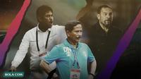 Tiga pelatih yang berapor jelek di tiga laga awal Shopee Liga 1 2020: Nilmaizar, Djadjang Nurdjaman dan Dejan Antonic. (Bola.com/Dody Iryawan)