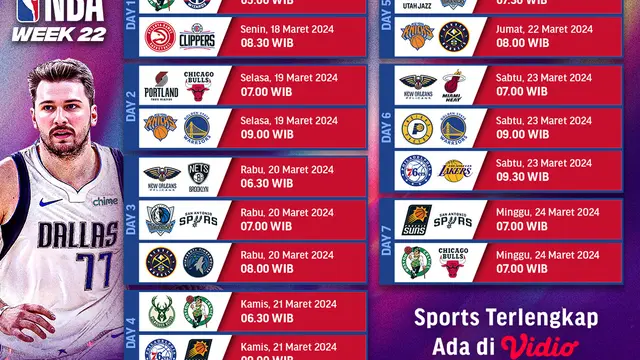 Jadwal NBA Week 22