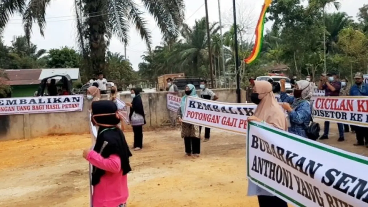Petai sawit yang tergabung dalam koperasi Kopsa-M ketika berdemonstasi meminta transparansi.