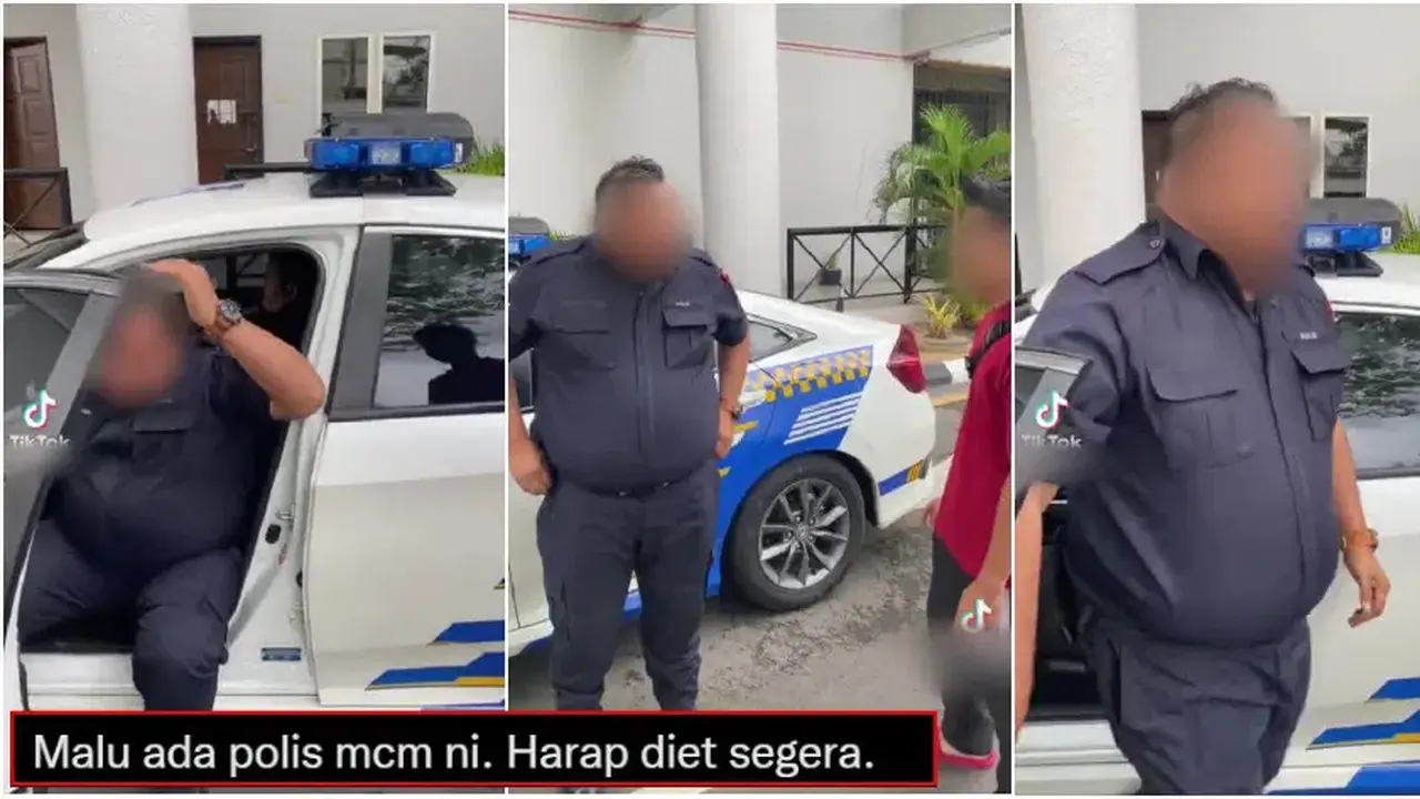 Polisi gendut di Malaysia jadi sasaran kritik netizen di Malaysia. (Twitter/@CrossedKom)