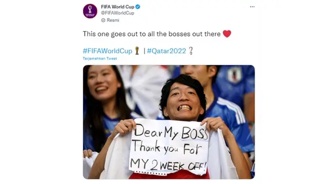 Diberi Cuti 2 Minggu untuk Nonton Piala Dunia, Pesan Suporter Jepang Ini Viral