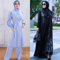 Lihat di sini beberapa potret padu padan hijab polos ala Syahrini yang elegan.
