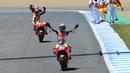 <p>Dani Pedrosa tercatat berhasil menyabet tiga kali kemenangan di MotoGP Jerez, yaitu pada tahun 2008, 2013, dan 2017. The Little Samurai kala itu menjadi bagian dari tim Repsol Honda. (AFP/Cristina Quicler)</p>