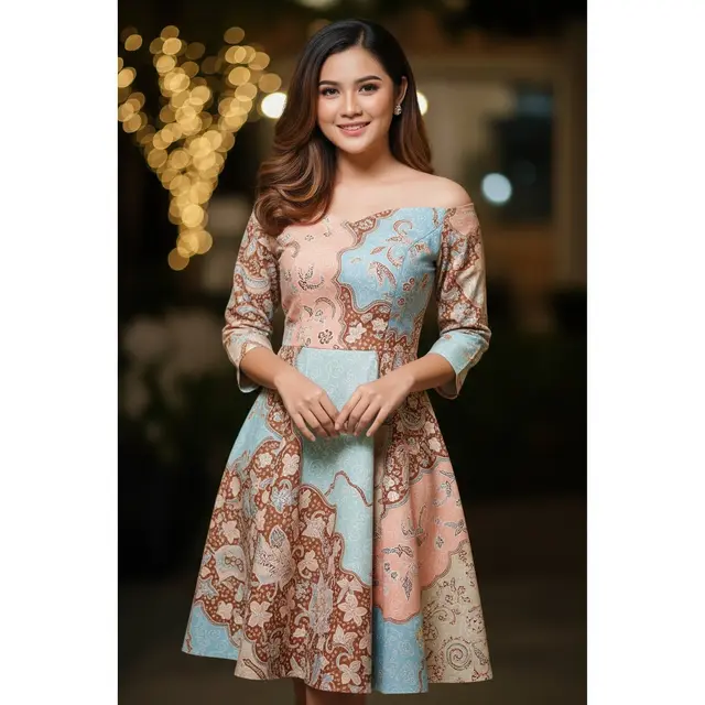Dress A-Line Batik Motif Modern Warna Pastel