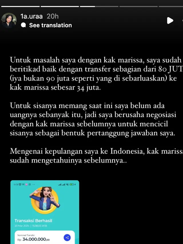 Unggahan Lolly. (Foto: Dok. Instagram @1a.uraa)
