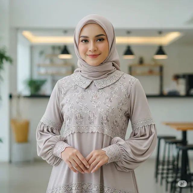 Gamis Lengan Balon + Renda Tepian