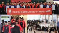 Timnas Korea Selatan pulang dan terlihat mendarat dengan selamat di bandara internasional Incheon pada Rabu, (7/12/22) pukul 16.30 waktu setempat, usai kalah melawan Brasil dengan skor 4-1 di babak 16 besar Piala Dunia 2022. (source: Yonhap News)