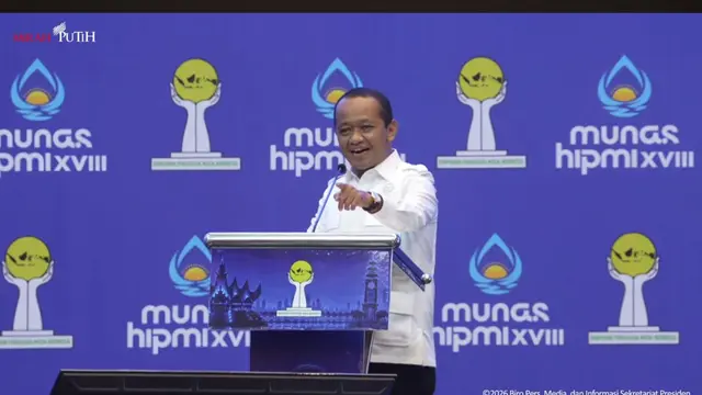 Menteri Energi dan Sumber Daya Mineral (ESDM) Bahlil Lahadalia saat menghadiri Musyawarah Nasional (Munas) XVIII Himpunan Pengusaha Muda Indonesia (Hipmi) yang berlangsung di Lampung, Rabu (10/6/2026). (Foto: Liputan6.com/Tira Santia)